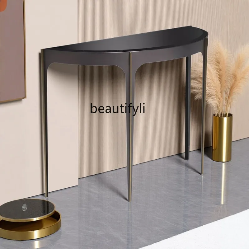 

Italian light luxury entrance table Modern simple living room Home entrance foyer Semicircular entrance table against the wall