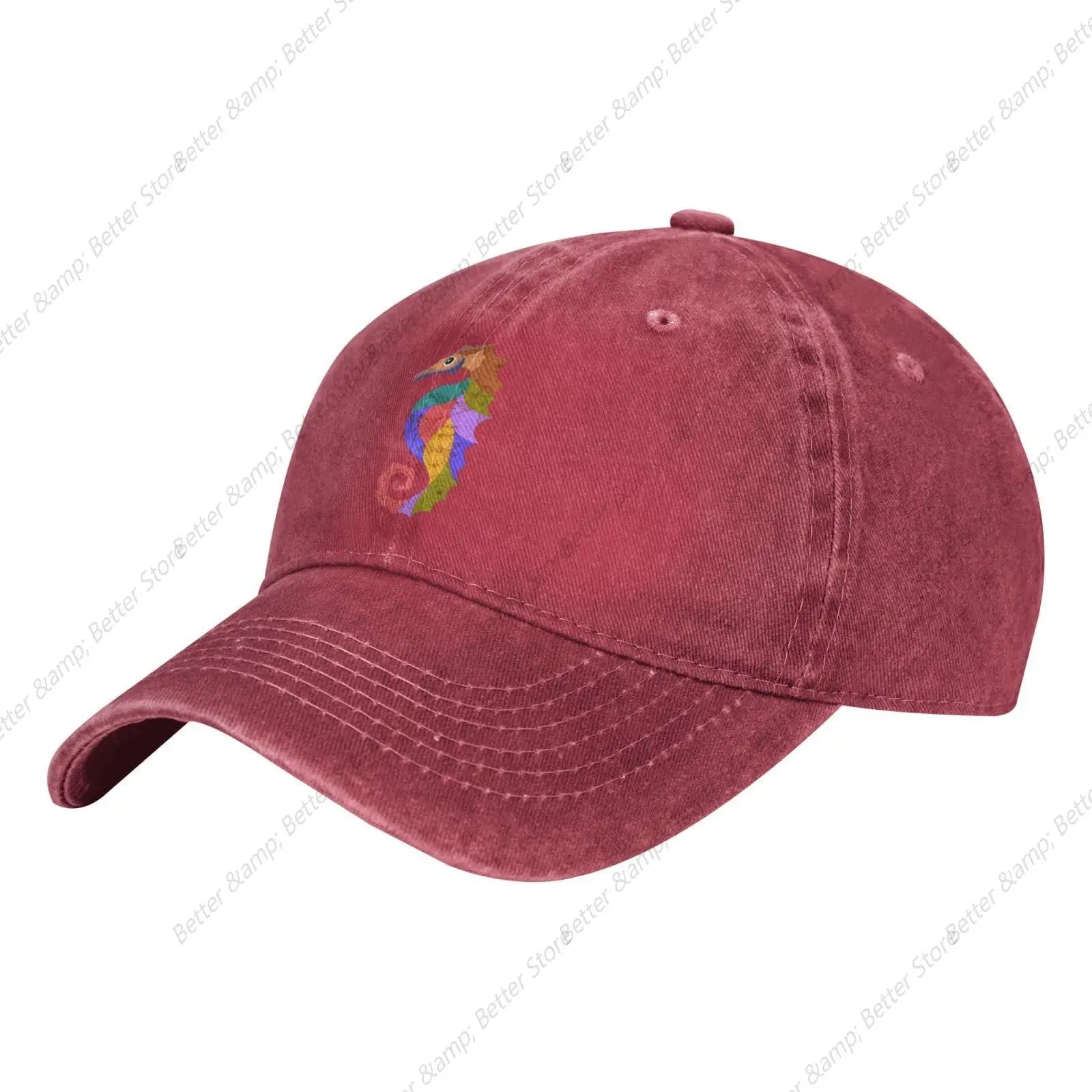 Colorful Seahorse Unisex Adjustable Cowboy Baseball Cap Jogging Washed Denim Hats