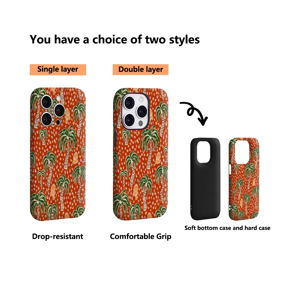 Funda de teléfono Retro Tropical Palm Tree IPhone17 imprescindible para IPhone 17 16 15 14 13 12 Pro Max Plus contraportada de doble capa