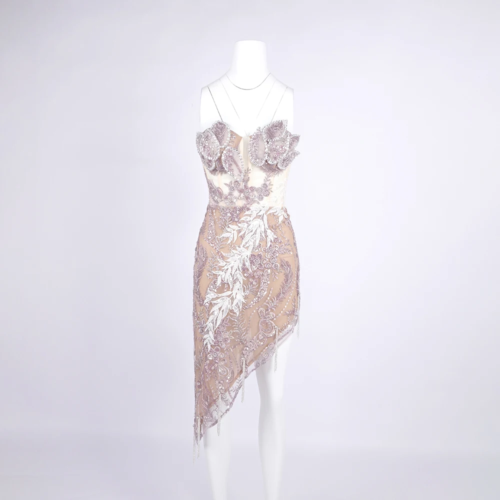 Glamouröses, durchsichtiges, mit Pailletten verziertes, asymmetrisches Minikleid für Damen, schulterfreies Ballkleid für Geburtstagsfeier, Clubabende