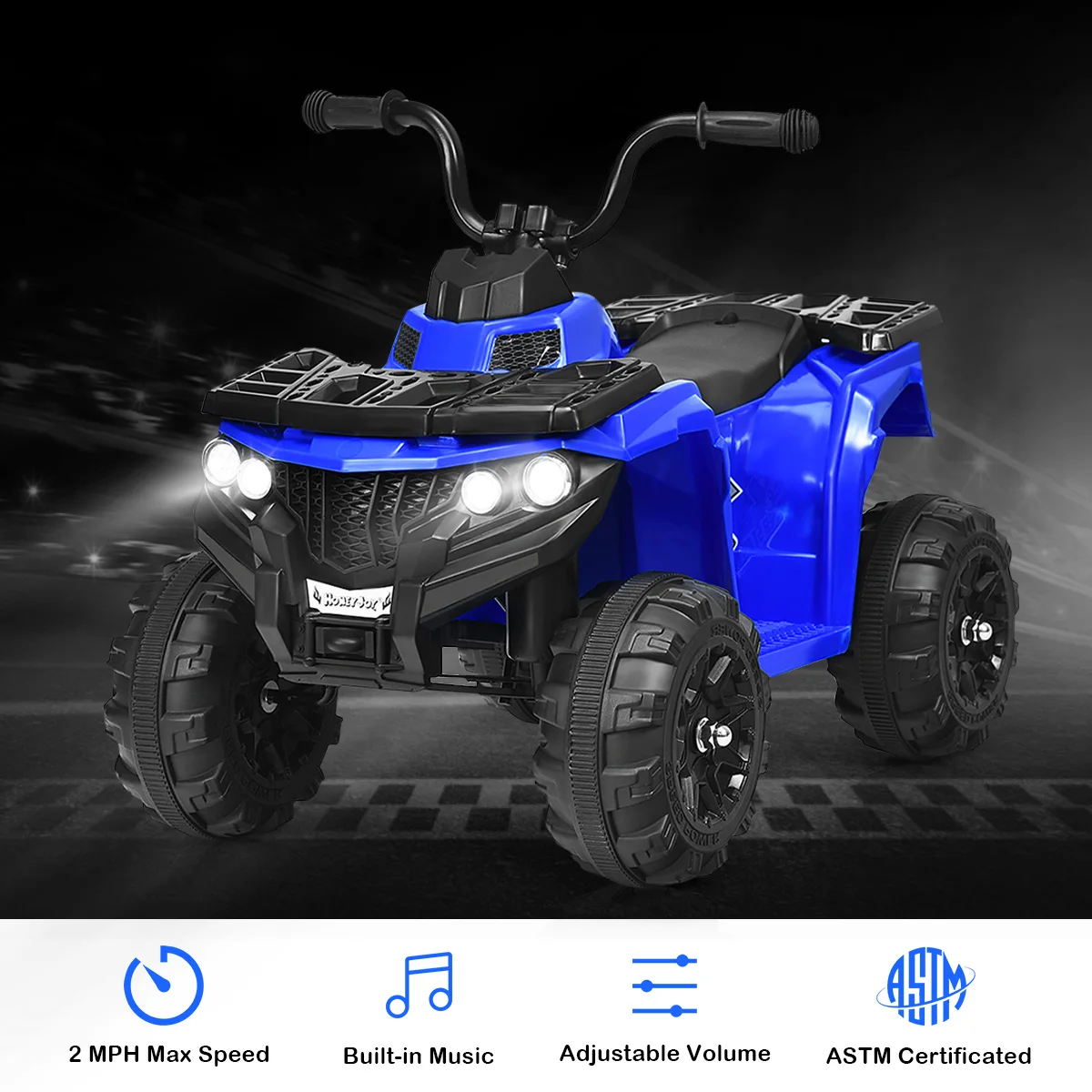 รถ ATV ขับเคลื่อน4ล้อ6V สำหรับเด็กที่ใช้แบตเตอรี่พร้อม MP3และสีฟ้า lampu depan LED