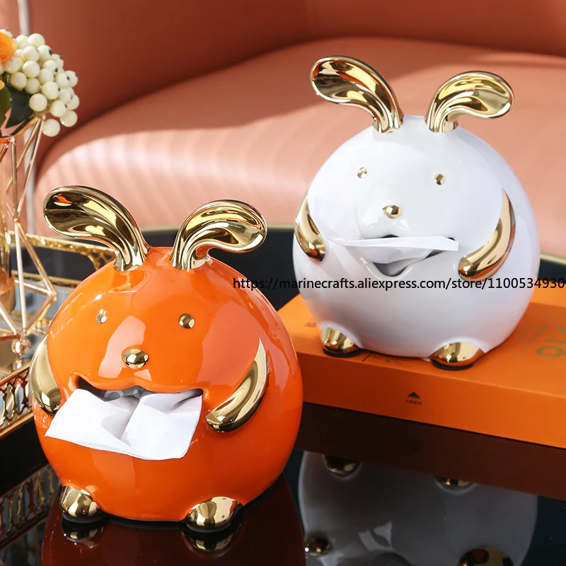

Light Luxury Creative Cute Rabbit Tissue Box Household Desktop Ceramic Paper Box Living Room Coffee Table Dining Table
