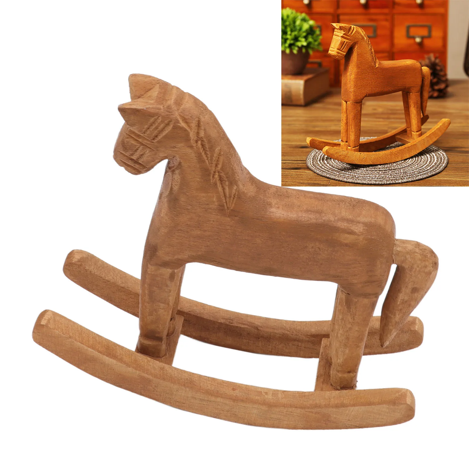 

Trojan Horse Sculpture Wooden Rocking Horse Ancient Lucky Hand Carved Trojan Horse Table Decoration for Home Hall Office Bedroom