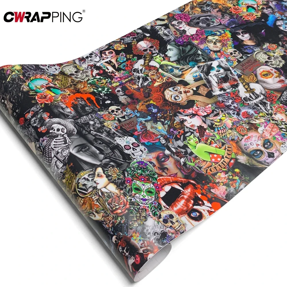 Suministros de envoltura de vinilo con estampado de grafiti, librea de coche, papel de aluminio para envolver grafiti, pegatinas exteriores para coche, película de camuflaje, tinte de pintura impermeable
