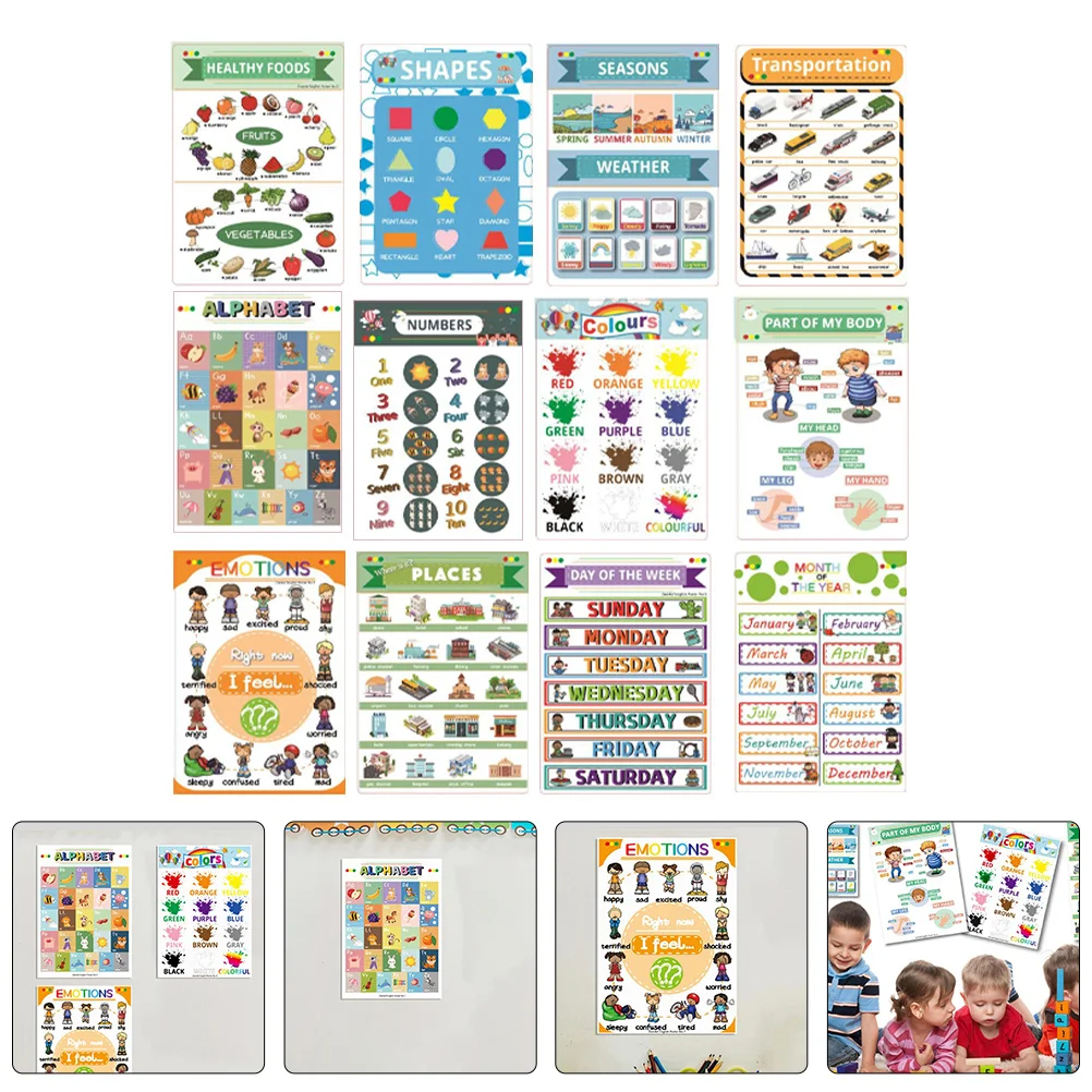 

Children Shapes Posters English Bright Cartoon Learning Wall Charts For Home Schooling Preschool Teaching Tool