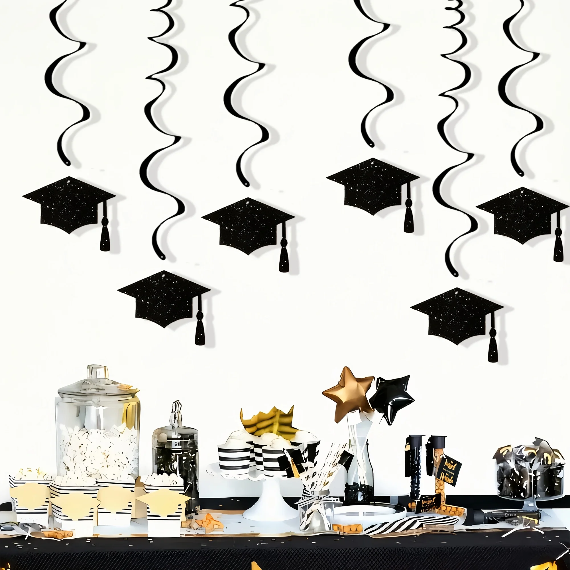 12 piezas/set Decoración para Fiesta de Graduación 2026, Colgante de Gorro de Licenciado, Guirnalda Colgante, Bandera de Graduación Universitaria