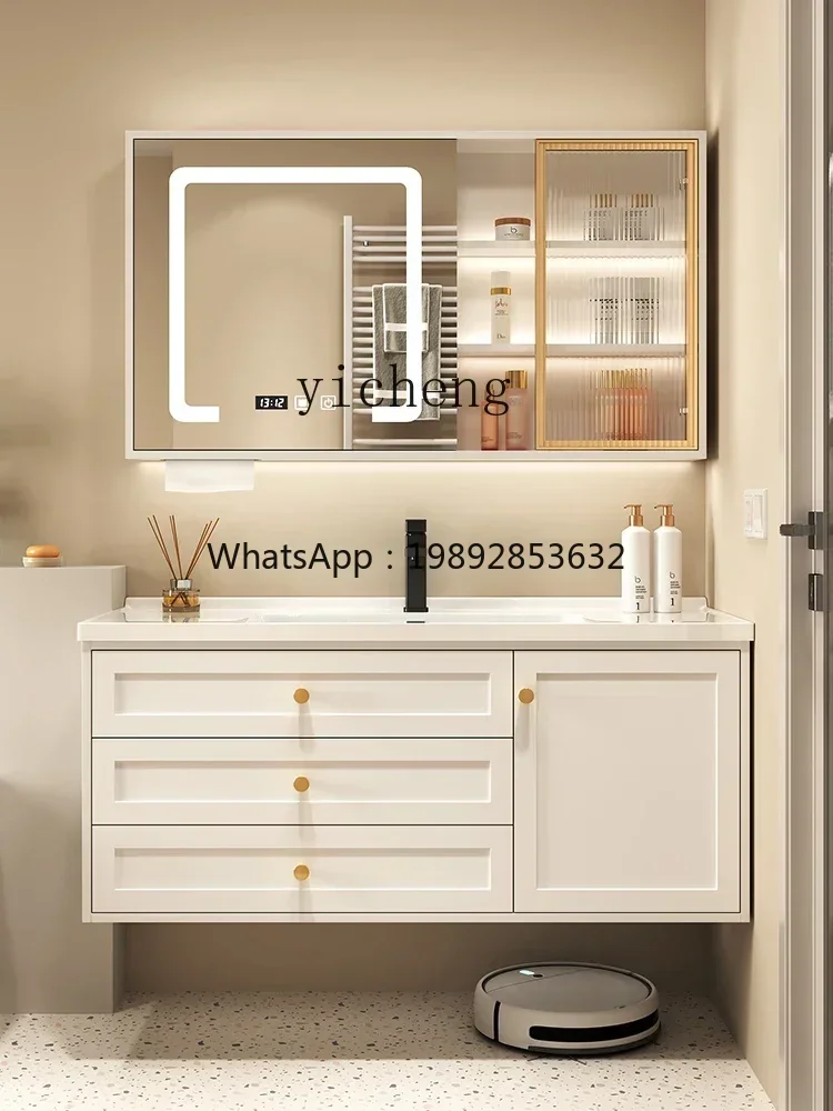

Ceramic Whole Washbin Solid Wood Hand Washing Washbasin Cabinet Smart Washstand