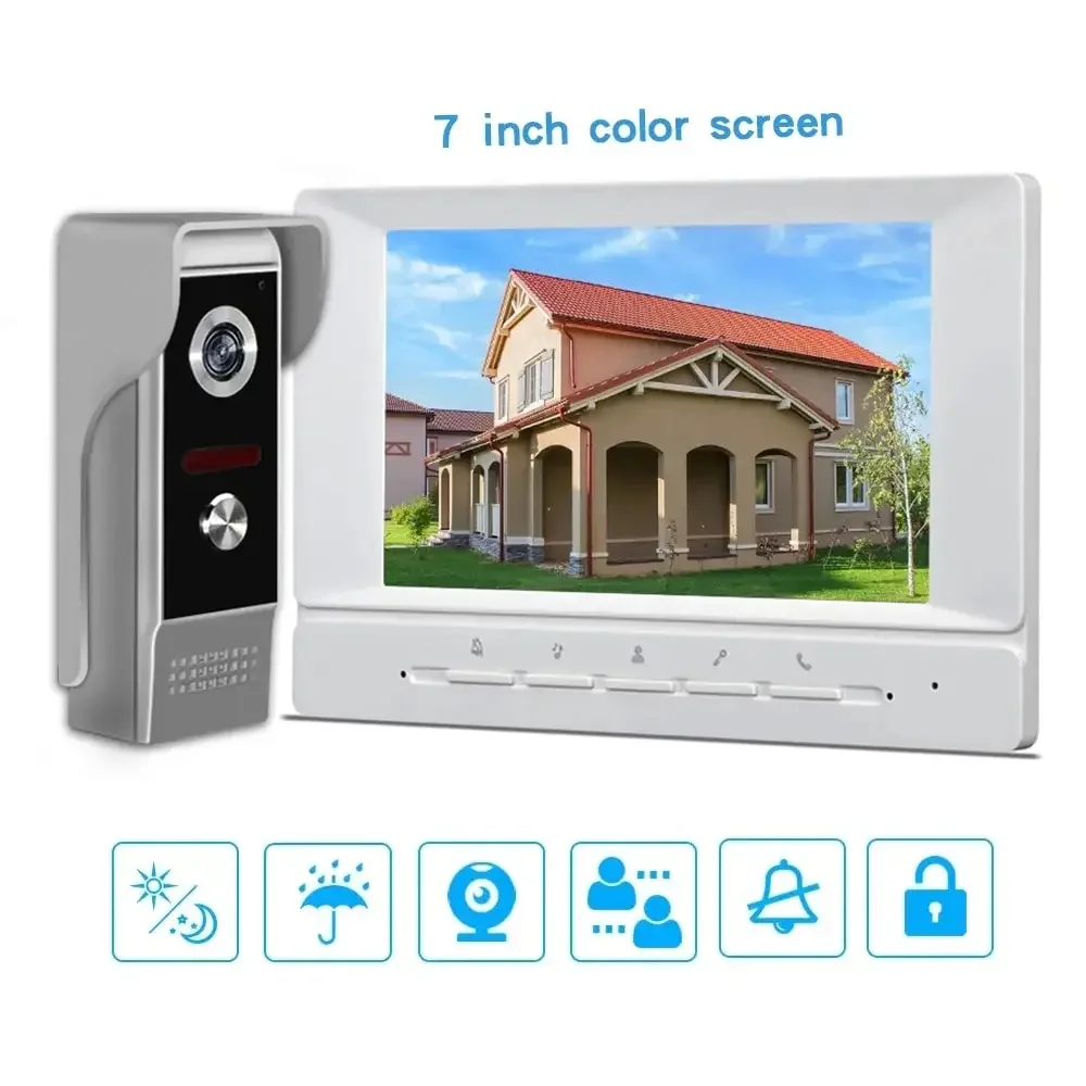 7 Inch Wired Video Intercom With Camera Doorbell Waterproof Apartment Security Protection Private Residential Support Unlock Mon