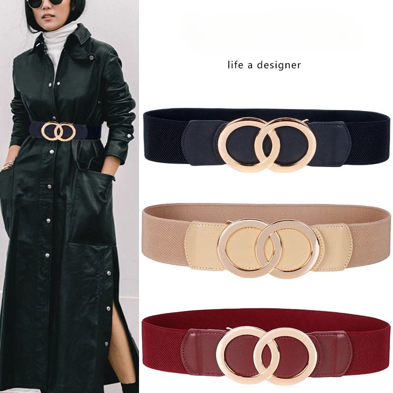 

Women's Wide Elastic Waist Belt—Adjustable Cincher for Dresses Coats & Sweaters Black Slimming Stretch Accessory Versatile Belt