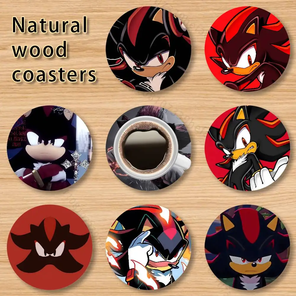 

Shadow The H-Hedgehog Round Wooden Coaster 4 Inch Heat-Resistant Anti-skidding Home Party Theme Decor Photo Props Gifts