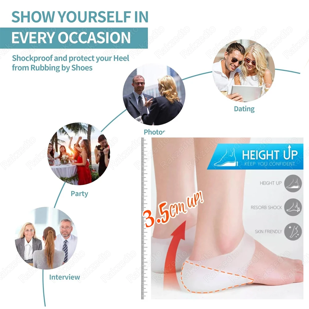Silicone Height Increase Insoles for Man Woman Shoes Lift Insert Gel Shoe Pads With Breathable Holes Invisible Height Heel Socks