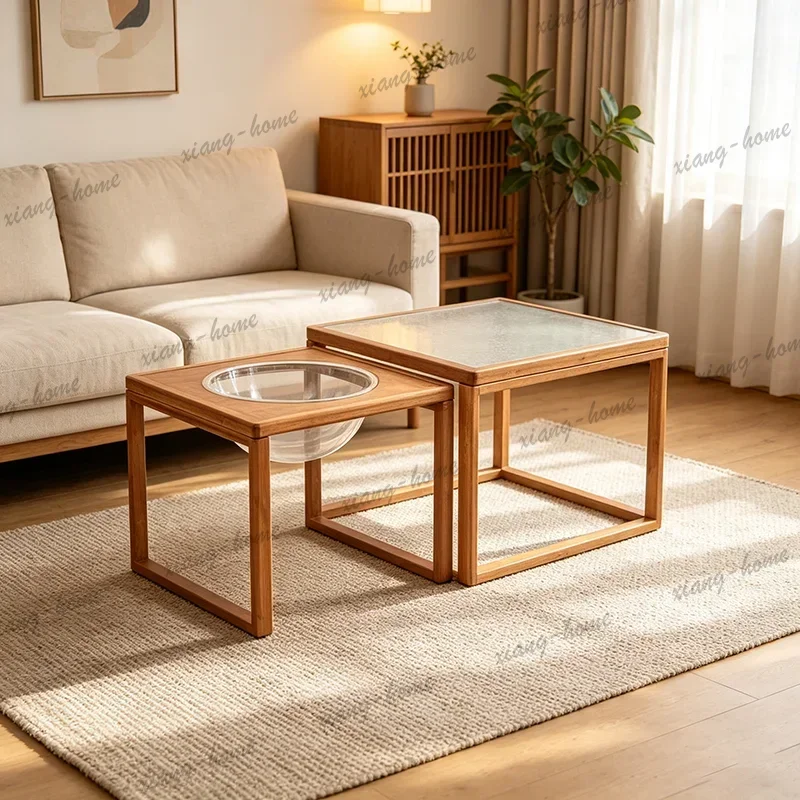 YJ American Vintage Coffee Table Square Sets Multifunctional Simple Coffee Table Rustic Premium Table Basse Pour Salon Furniture