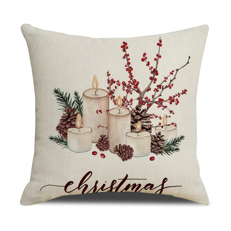 Christmas Pineapple Candlestick Printed Linen Pillow Cover Living Room Cushion Cover Car Cushion Universal Cushion Cover