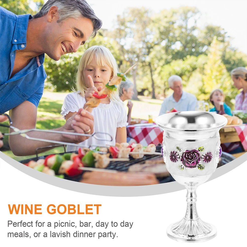 2 Pcs Alloy Goblet Cup Unique Flower Pattern Retro Style Metal Liquor Glass Elegant Drink naments Safe Reliable Easy Clean