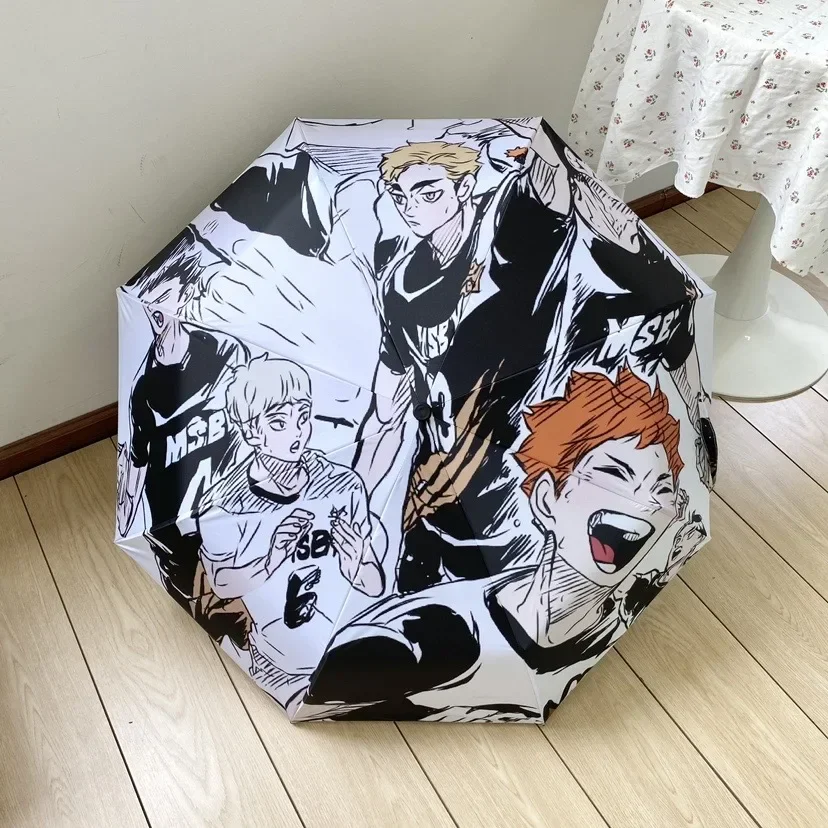 

Anime Game Haikyuu!! Shoyo Hinata Kei Tsukishima Cosplay Dual Purpose Folding Sun Umbrella Portable Parasol Windproof Rain Fold