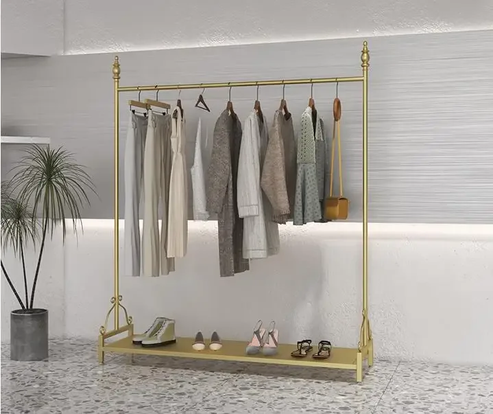 Golden Iron Clothes Shop Display Frame Men's and Women's Clothes Shop Floor Hanger Chen Liezheng Hanging Bag Rack