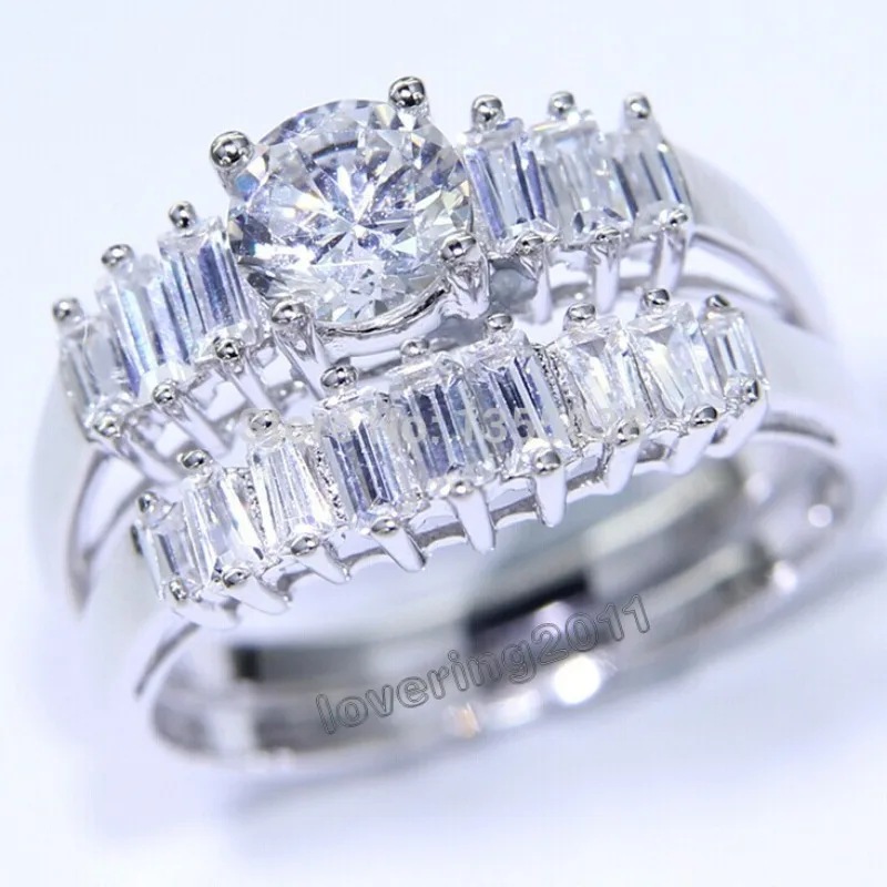 

Classic Lady Lab Diamond Ring Set 10KT White Gold Wedding Rings for Women Engagement Jewelry Gift