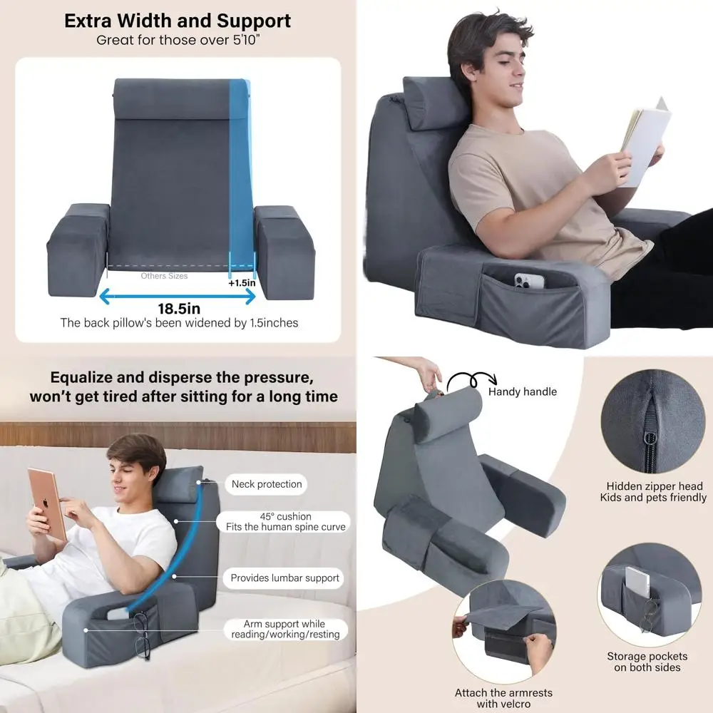 

21, эргономичная подушка для чтения с подлокотниками для удобного сидения, наклона и отдыха.