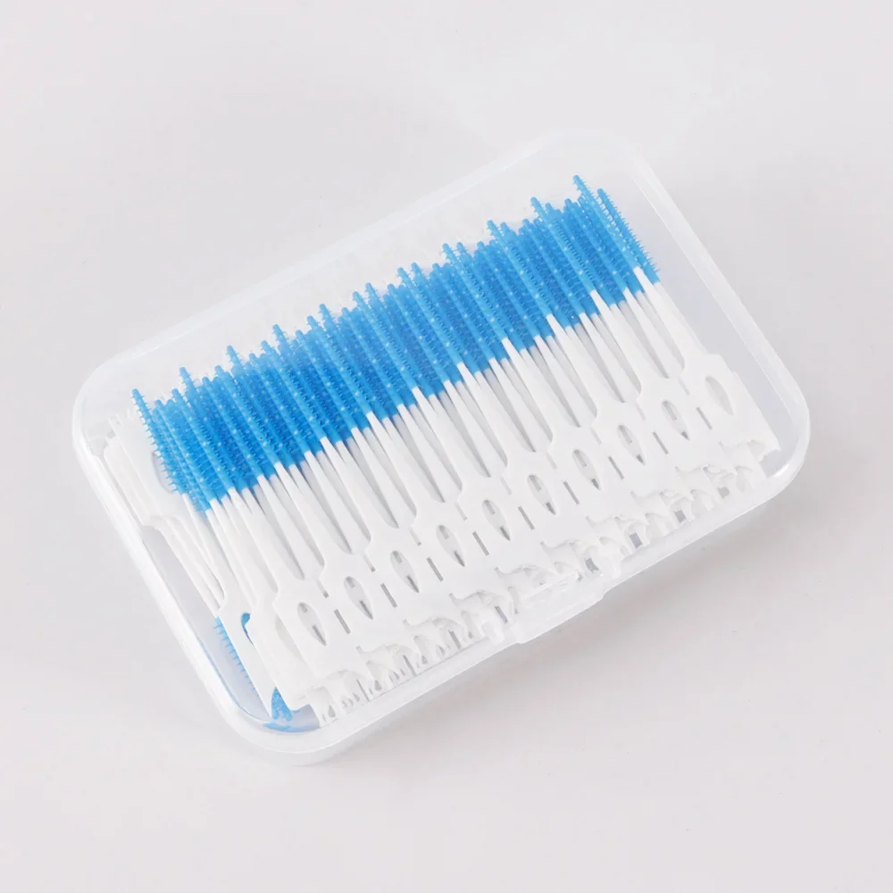 100pcs Silicone Head Dental Floss Pick Between Toothpicks Soft Elastic Massage Oral Care Deep Clean Brush Ultra-fine Stick Brush