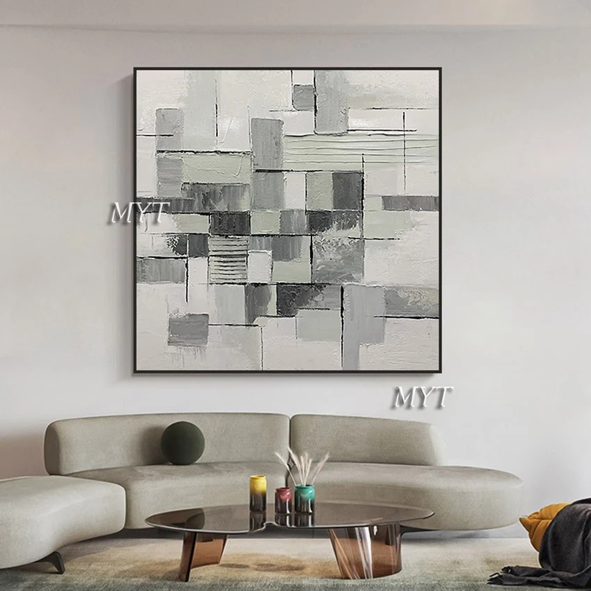 

Handmade Abstract Oil Painting Art On Canvas Large Size Living Room Picture Unframed Restaurant Wall Decor White Gray Artwork