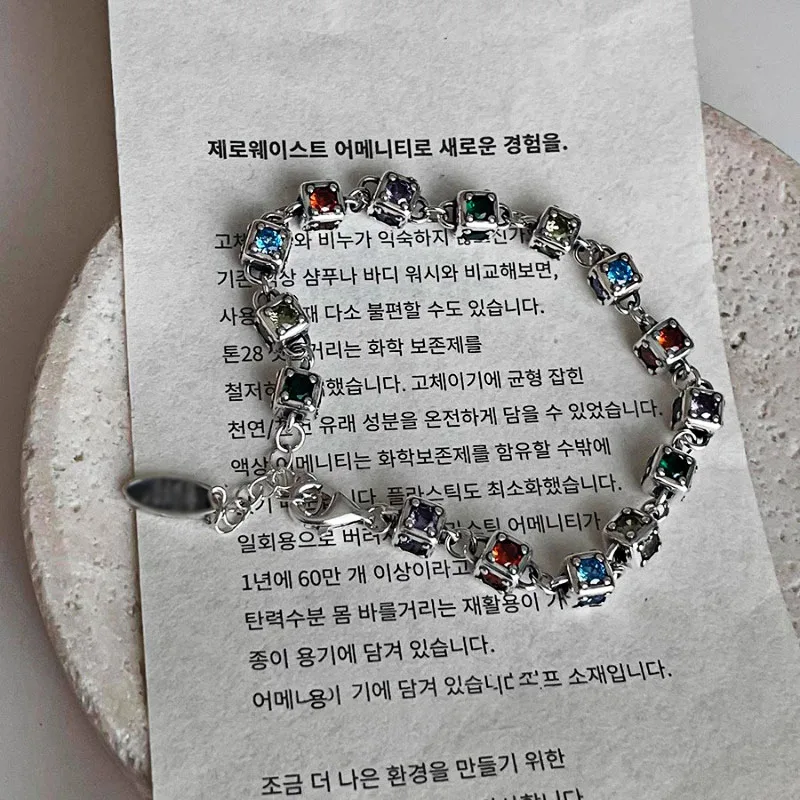 Foxanry Vintage Punk Chain Bracelets for Women Couples New Trendy Elegant Sparkling Colorful Zircons Wrist Jewelry Party Gifts