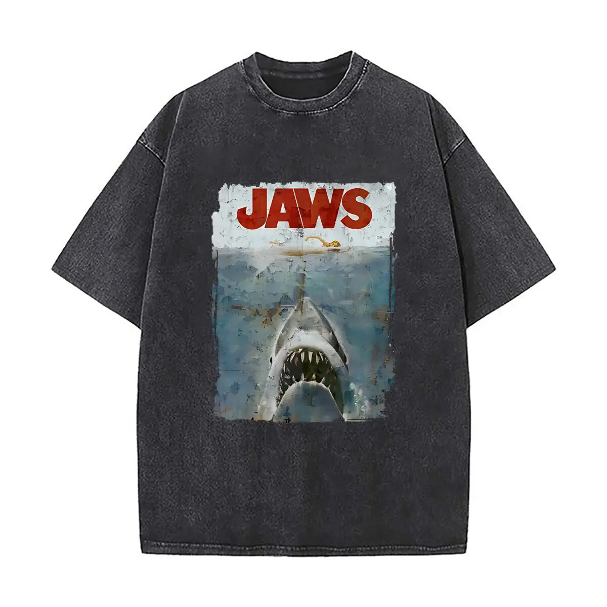 Jaws Fear Retro Thriller Men's Summer Tee Cotton Retro Washed T-Shirt
