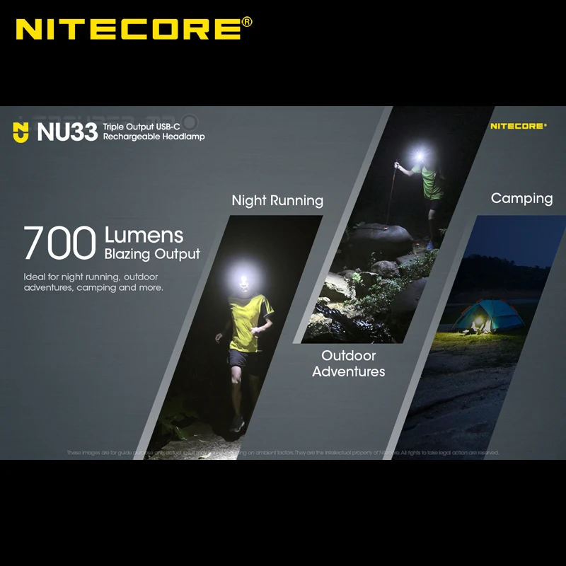 Triple Output Nitecore NU33 700 Lumen LED USB-C Rechargeable Headlamp with White and Red Beams