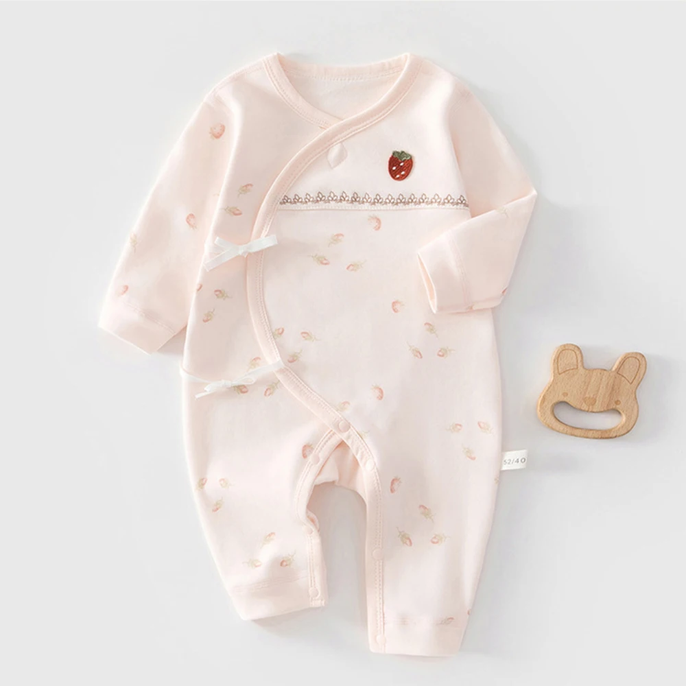 Newborn Baby Girls Long Sleeve Printing Cartoon Strawberry Rompers Infant Girl 100% Cotton Jumpsuit