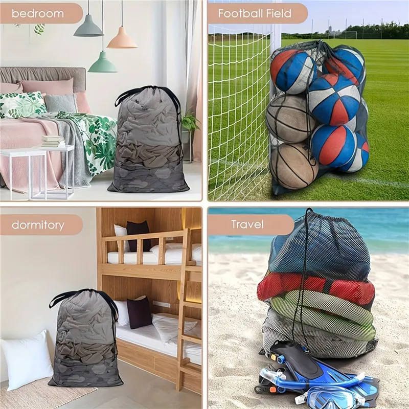 Large Mesh Sports Bags Pack Storing Clothes Bags Drawstring Bag For Storing Basketball Volleyball Baseball Swimming Equipment