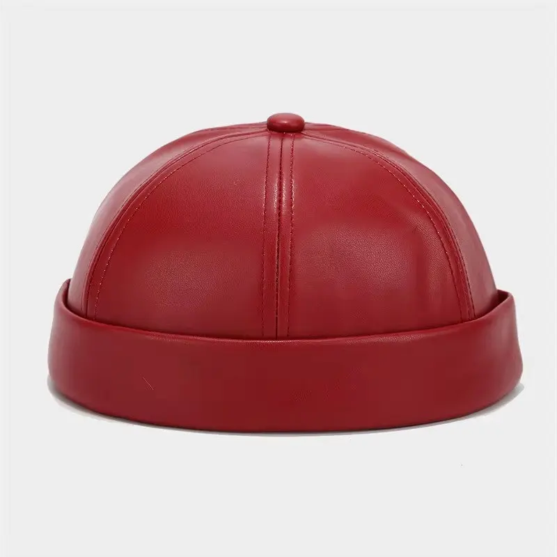2024 Autumn PU Solid Docker Cap Brimless Hat Beanie Hats Adjustable Solid Landlord Sailor Cap Men and Women 122