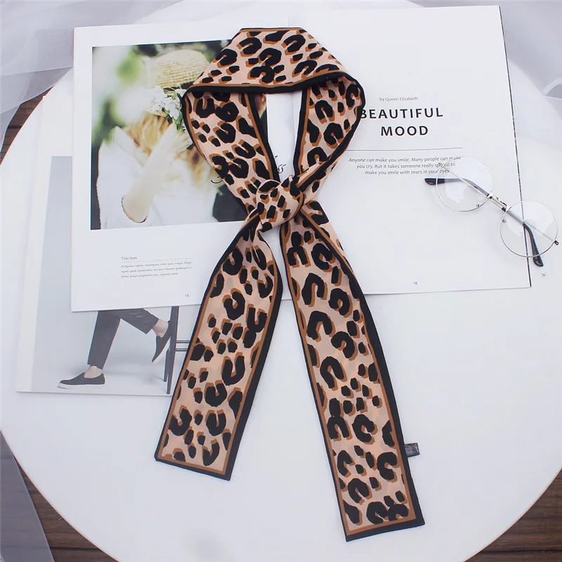 2024 New Leopard Print Scarf Women Scarf Skinny Silk Scarf Small Handle Bag Ribbons Female Neckerchief Head Scarves & Wraps