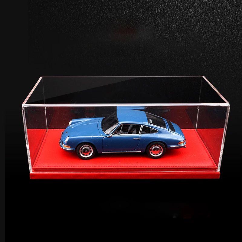 Car Model Display Box, Acrylic Display Cover, Dust Cover, Storage Box, Solid Wood, Leather Base, 1:18