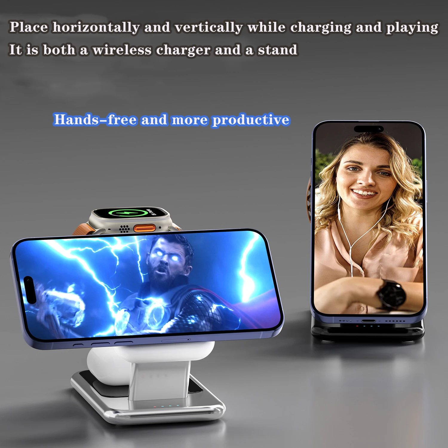 Магнитная подставка для беспроводного зарядного устройства 3 в 1, быстрая зарядка для iPhone 16 15 14 13 12 11 Pro Max Airpods Pro Apple Watch 9 8 7 Wireless