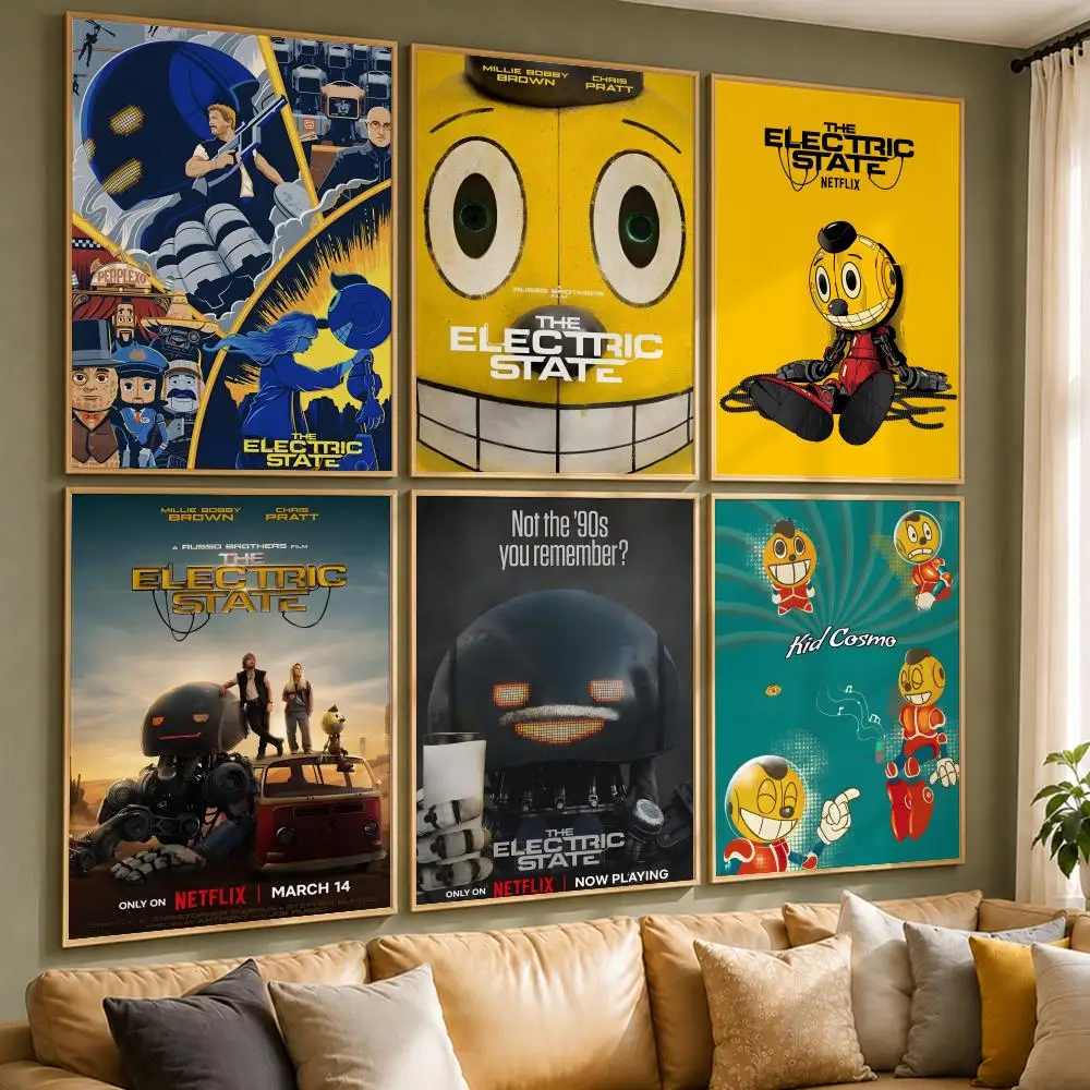 Sci-Fi Movie T-The Electric StateS Poster Vintage Retro Anime Poster Stickers Peel and Stick Wall Art Home Decor