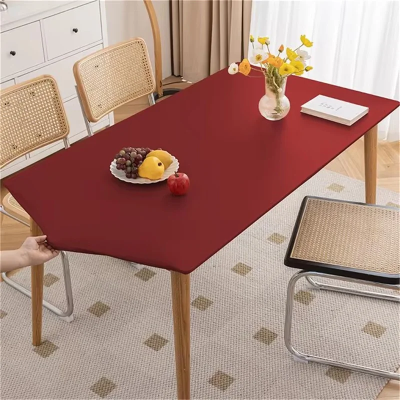 PU leather waterproof rectangular tablecloth with elastic edges that can wipe outdoor restaurant tablecloths