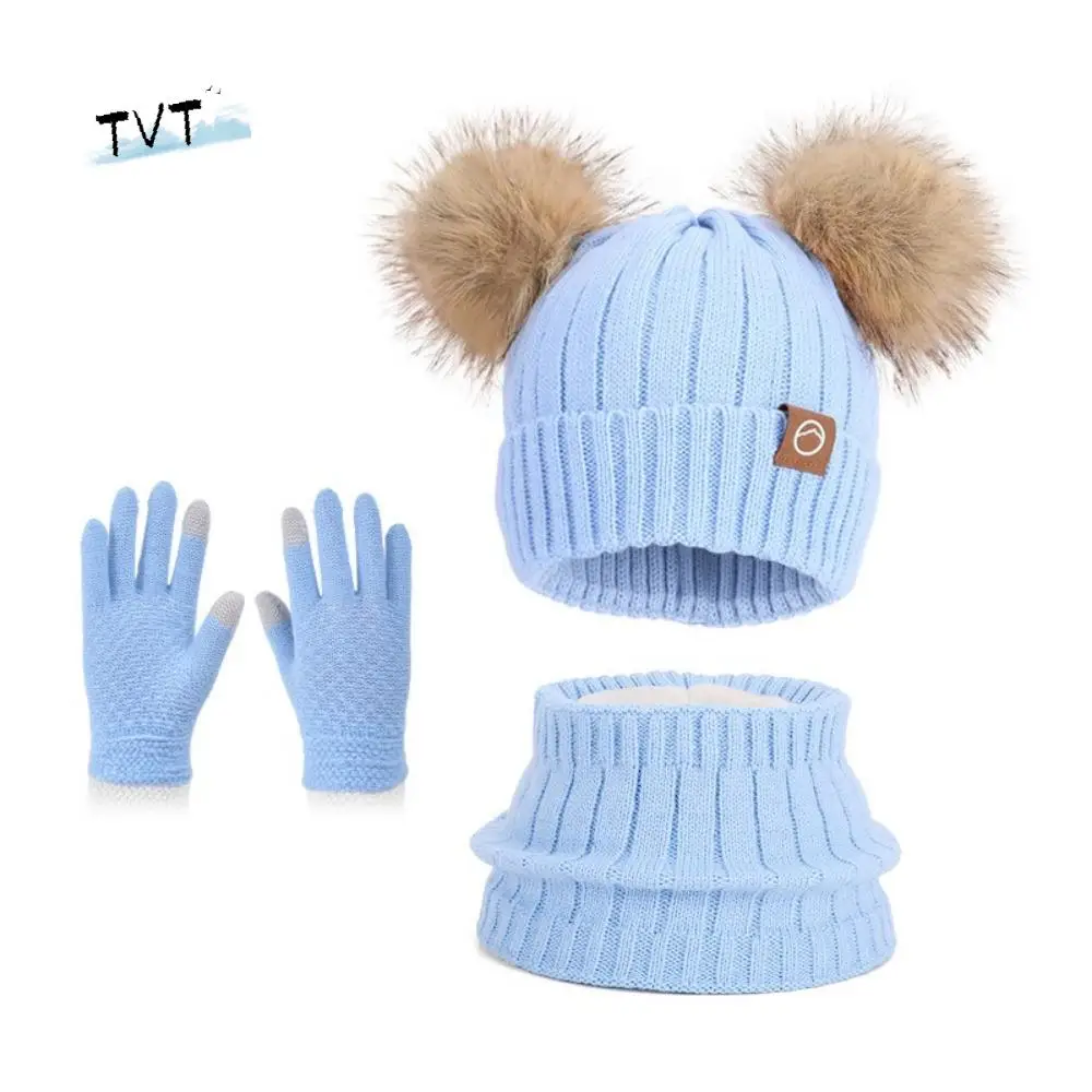 3 قطعة/المجموعة الصوف اصطف الاطفال قبعة وشاح قفازات مجموعة الحماية الحرارية سميكة المواد الأطفال قبعة قبعة محبوك قبعة