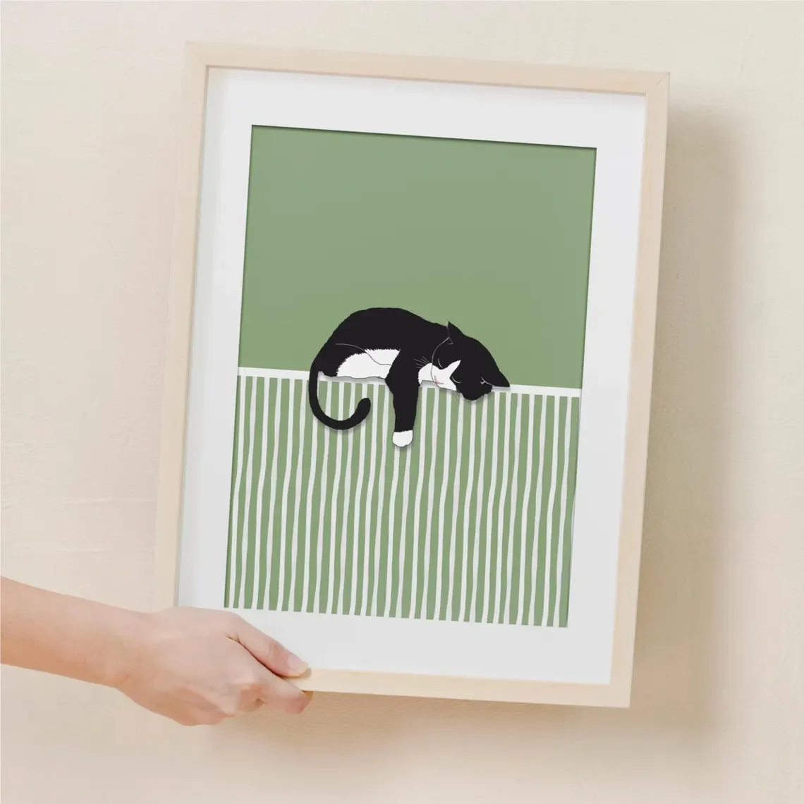 Unframe Serene Napping Cat Wall Art - Gentle Graphic Print Evoking the Peace of a Lazy Afternoon, Capturing the Relaxed Slumber
