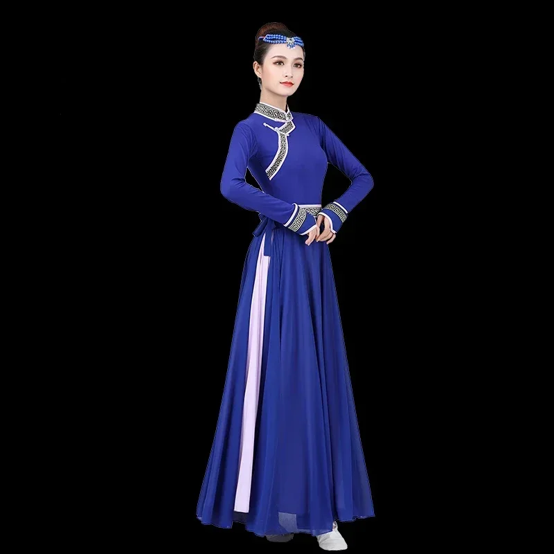 몽골 의상 댄스 공연 여성 예술 테스트 민족 티베트 댄스 무대 착용 빅 스윙 스커트 몽골 젓가락 댄스