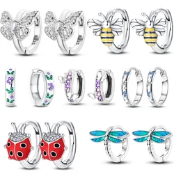 925 Sterling Silver Bees Butterflies Insects Series Jewelry Zircon Circle Hoop Earrings Women Earring Jewelry Gifts Accessories