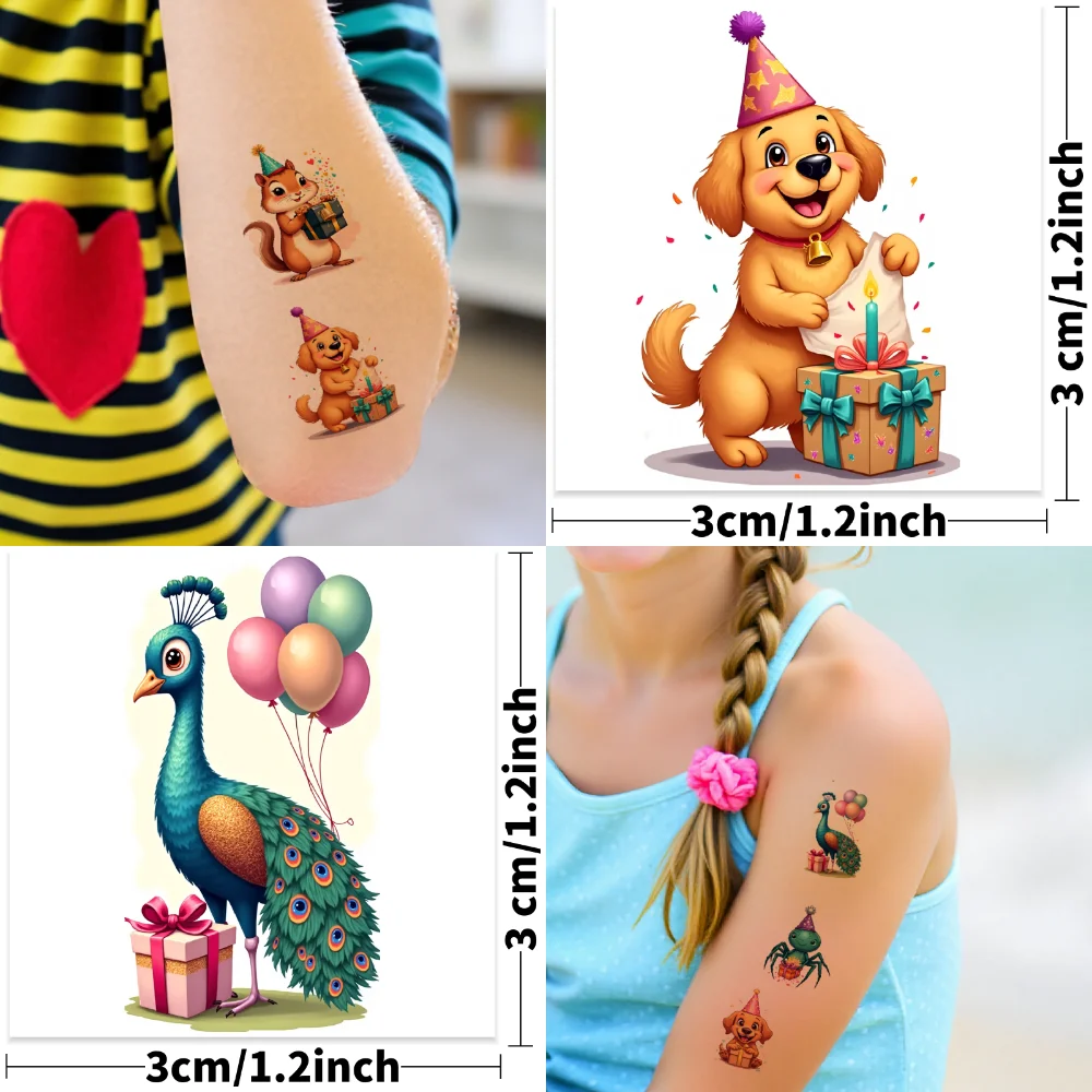 54 قطعة من ملصقات الوشم المؤقت على شكل حيوان لطيف مقاومة للماء وشم مزيف على الجسم ملصق وشم كرتوني لهدايا الحفلات للأولاد والبنات