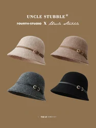 Elegant Woolen Fisherman Hat round Top Bucket Cap Small Gift Hat for Women Autumn Winter Fashionable And Slimming Face