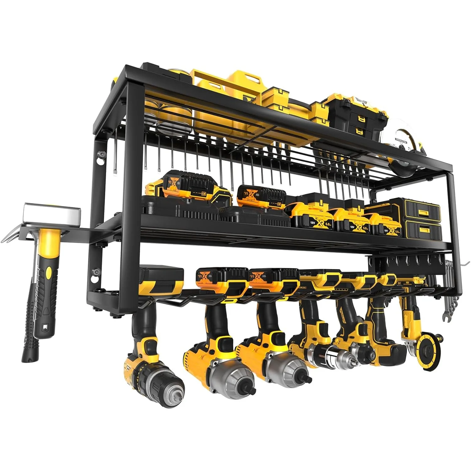 

Heavy Duty Wall Mount Power Tool Organizer 7 Slots Drill Holder with Charging Station Metal Tool Storage Rack for Garage