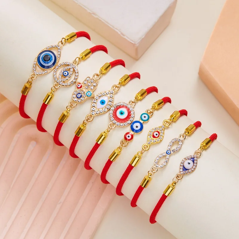 Lucky Evil Eye Braid Bracelet for Women Men\'s Fashion Rhinestone Black Red Woven Rope Chain Adjustable Jewelry Friendship Gift