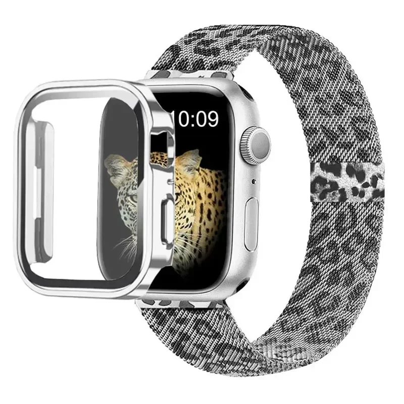 Milanese Loop Strap für Apple Watch Ultra 49 mm Band 44 mm 40 mm 41 45 mm Gold Silber Leopardenarmband + Hülle iWatch 9 8 7 6 5 4 3 SE – Detail 6