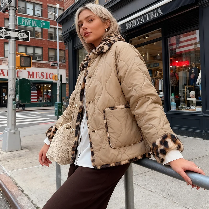 

2025 Winter Women's Cotton Jacket Streetwear Fashion Lapel Long Sleeve Reversible Cotton Jacket