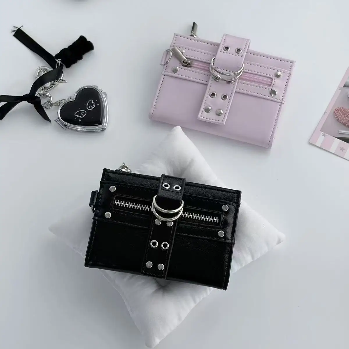 Koreanische Schwarze Pinkfarbene Leder-Münzbörse, Tragbarer Kartenhalter, Hochwertige Bankkarten-Aufbewahrungstasche, Reise-Münzbörse, Ins-Geschenk – Detail 8