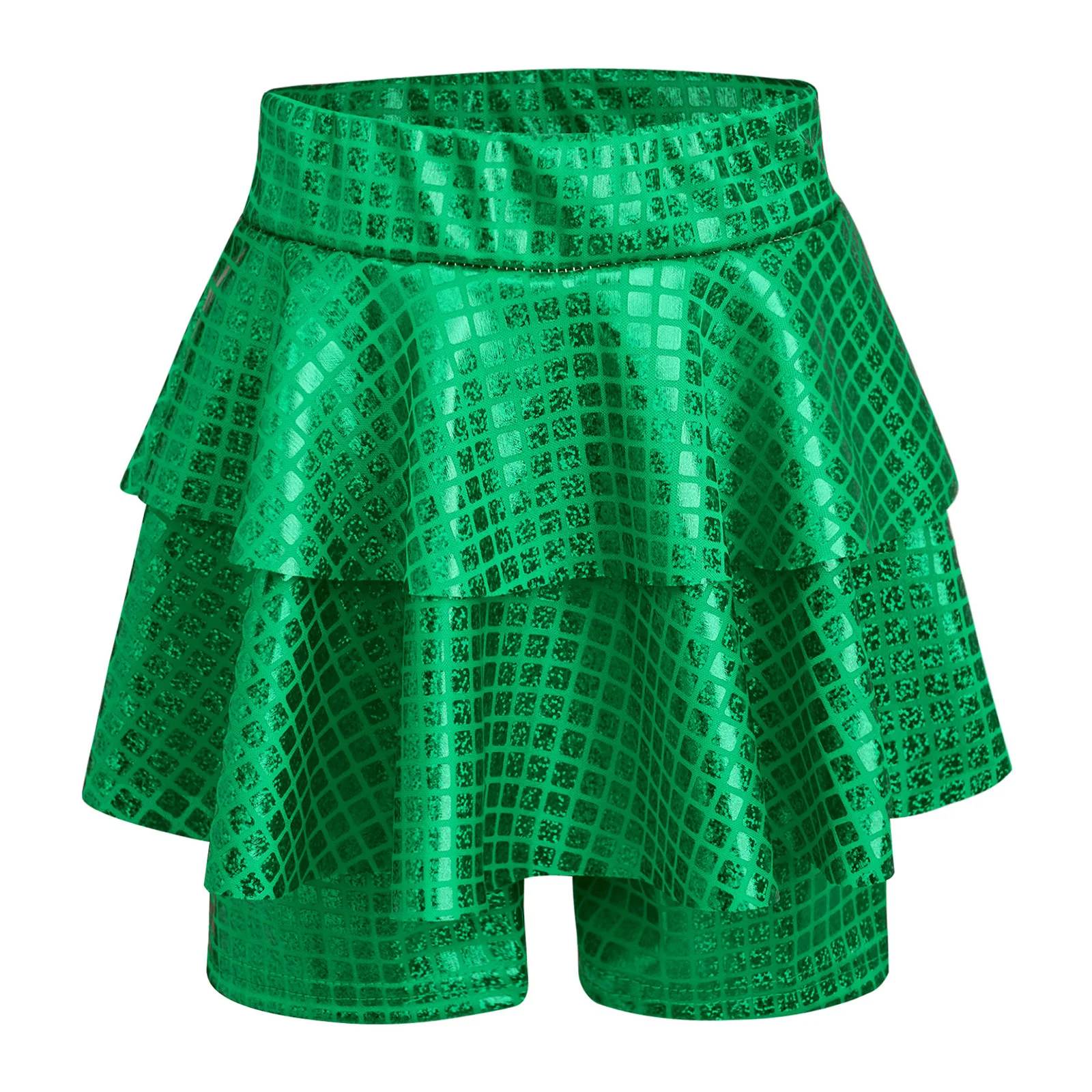 

Kids Girls Metallic Plaid Skirted Shorts Culotte Elastic Waistband Hot Pants School Show Cheerleading Jazz Dance Costume