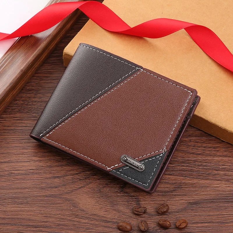 New Men\'s Short Wallet, Multi Card Fashionable and Casual Push, Thin Two Fold Splicing Soft Billfold 12*10*1.5cm