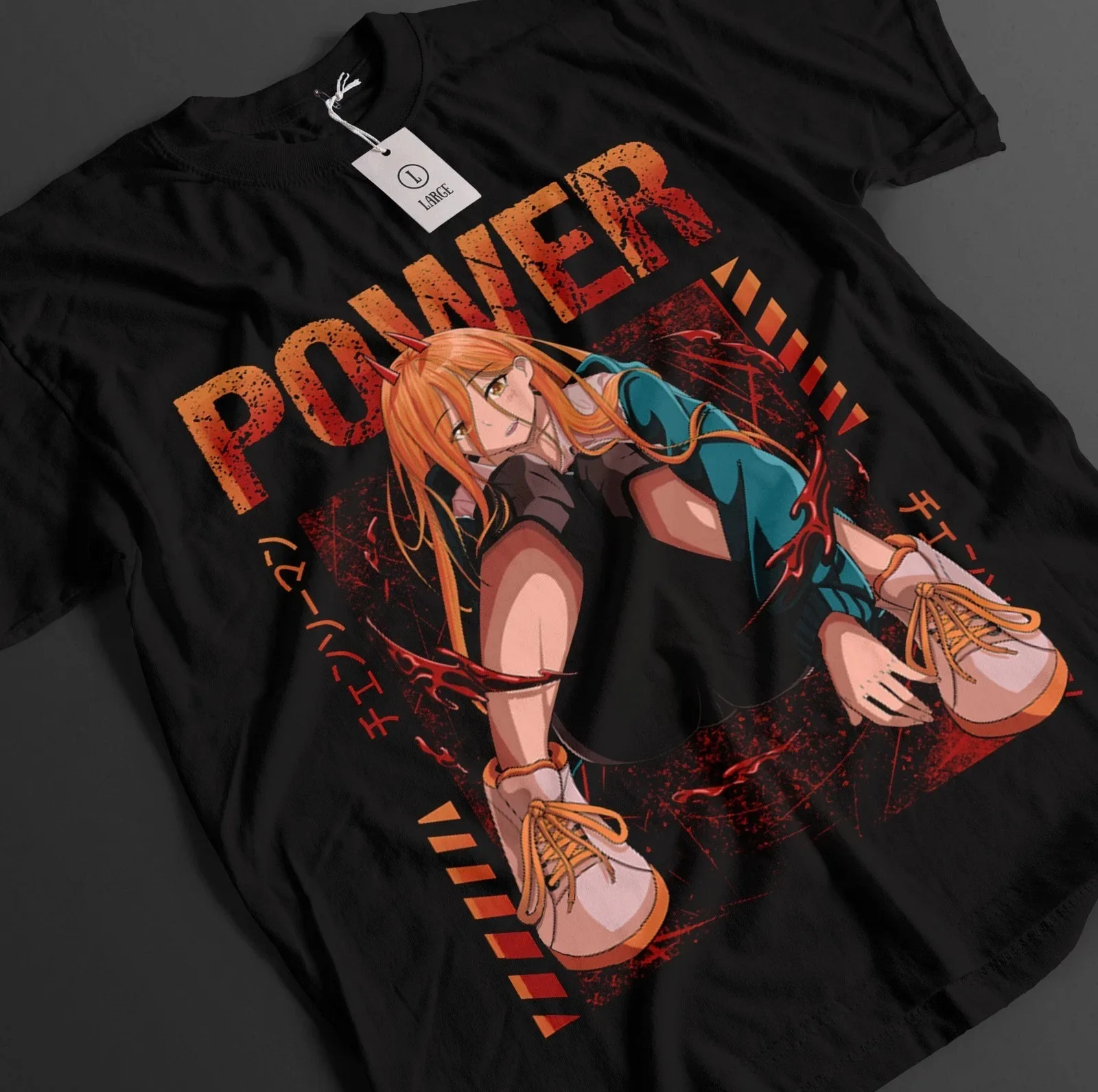 Power Chainsaw Man Anime Blood Fiend Retro Orange Graphic T-Shirt Cotton Men Women Streetwear Tee