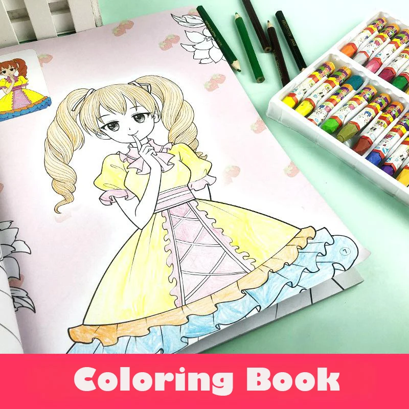 Libro para colorear de princesas para niños, libro para colorear de iluminación artística para educación temprana en edad preescolar, libro de arte de pintura de copia de cómic